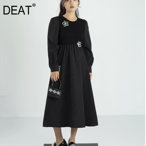 

spring and summer fashion women clothes round neck full sleeves spliced pullover loose cotton dress wp75001 210421, Black;gray