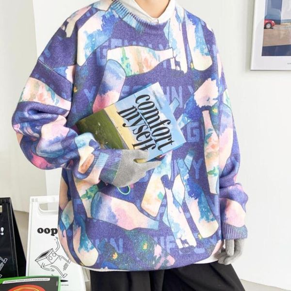 

men's sweaters winter print sweater korean pullover men fashion loose casual long-sleeved hip-hop knitted, White;black