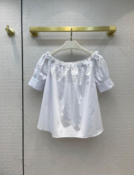 

women's blouses & shirts elegant white for women fashion slash neck puff sleeve hollowed out embroidery autumn 2021
