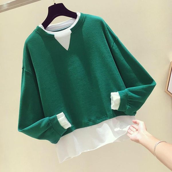

women's hoodies & sweatshirts woman spring fake two-piece korean plus size loose clothing patchwork blusas femininas fashion, Black