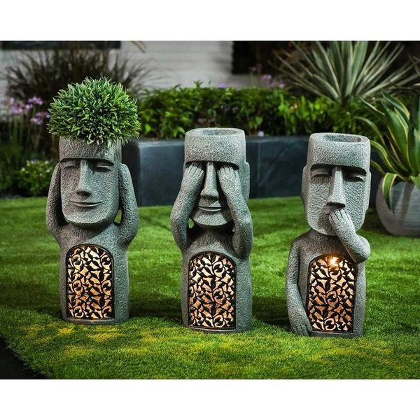 

garden decorations easter island statues see hear speak no evil creative resin sculpture outdoor decoration home vase decor figurine