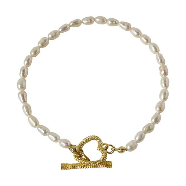 

chains 2021 arrival french retro freshwater pearl chain bracelet heart ot buckle necklace set for women girls mujeres, Silver