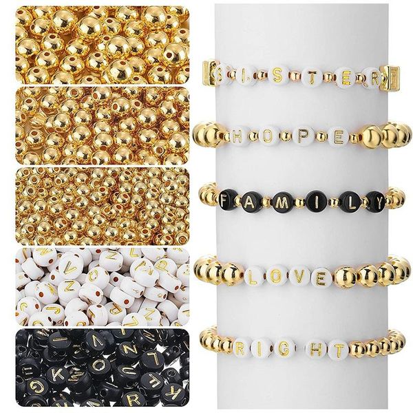 

other 3 sizes round spacer bead and 2 color letter loose beads for diy craft making jewelry findings bracelet (1600 pieces )