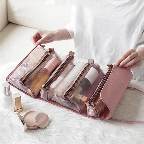 

cosmetic bag can be detached four-in-one toiletry folding large-capacity storage hanging travel mesh make up organizer bags & cases