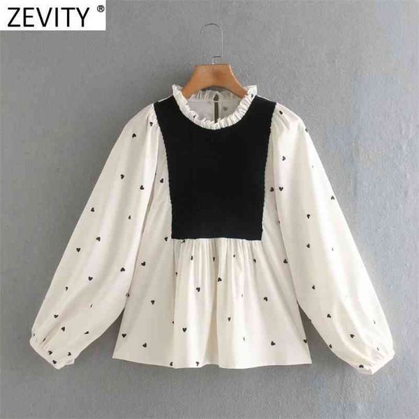 

women vintage black velvet patchwork ruffles casual smock blouse office lady hearts print shirts chic blusas ls7431 210416, White