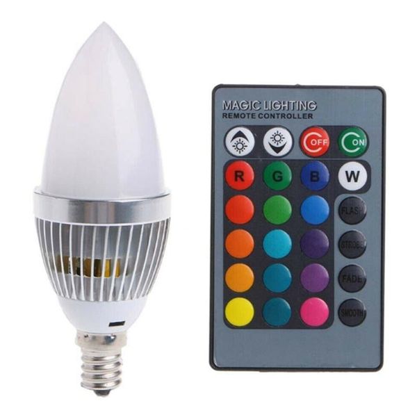 

bulbs promotion 3w smart e12 rgb led colorful change color bulb with 24 candle remote control button milky lampshade