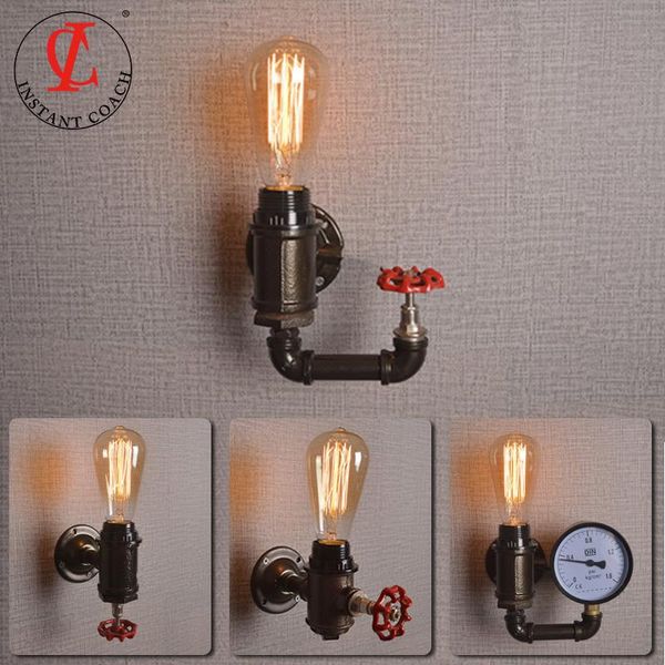 

wall lamp industrial retro punk led rust pipe e27 loft interior lighting corridor bedroom dining room decoration light