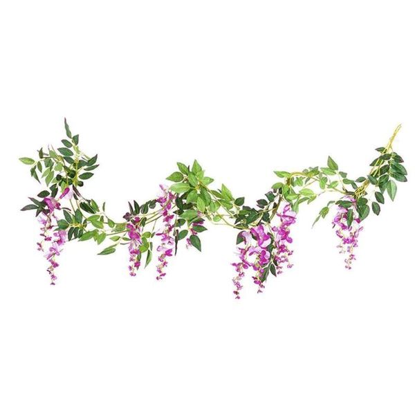 

1.8m flower string artificial wisteria vine garland hanging false home decor trailing wall plants foliage out q5k1 decorative flowers & wrea