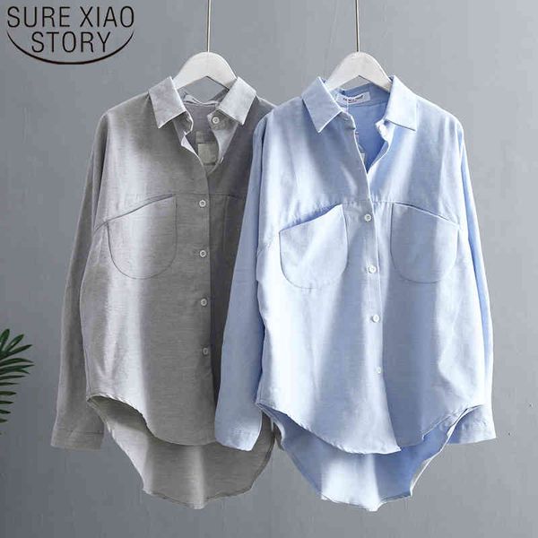 

korean fashion clothing blusas fenininas for women solid button casual long sleeve shirts 6658 50 210415, White