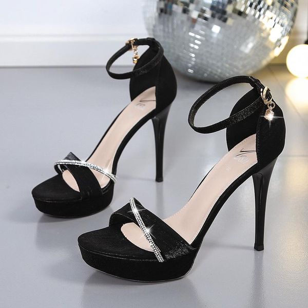 

dress shoes brand sandals women 2021 rhinestone platform heels summer fashion elegant super high lady, Black