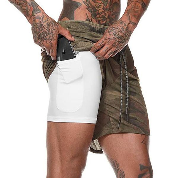 

men's running shorts mens 2 in 1 sports male double-deck quick drying men jogging gym, White;black