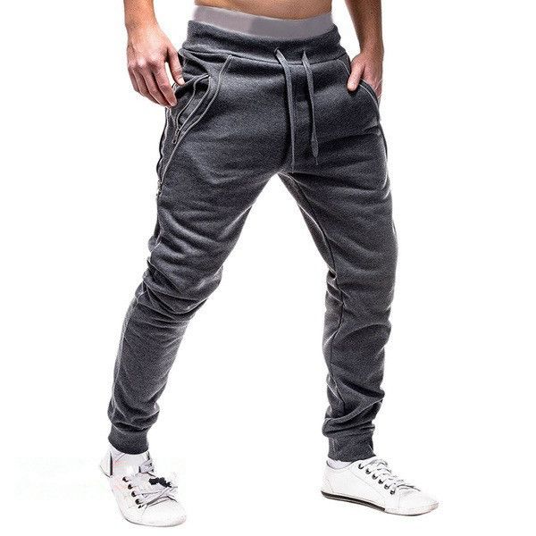 

men's pants men hip hop harem joggers fitness casual solid mens trousers zipper sweat 3xl lnam, Black