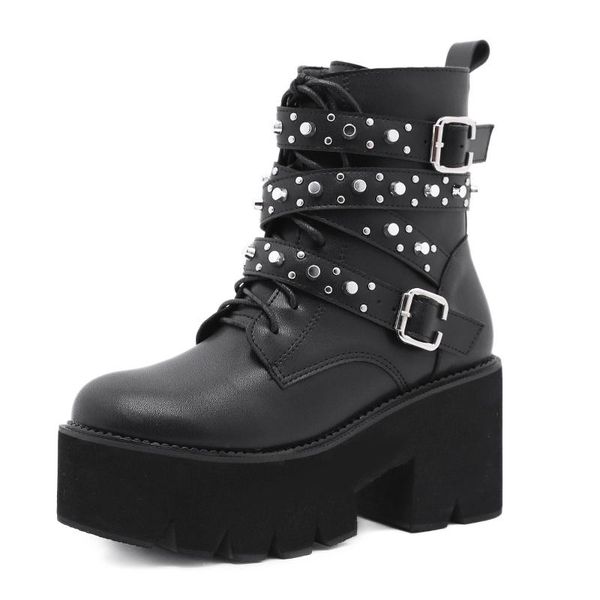

arrival womens ankle boots rivets heeled platform shoes in black size 40 41 42 qq049
