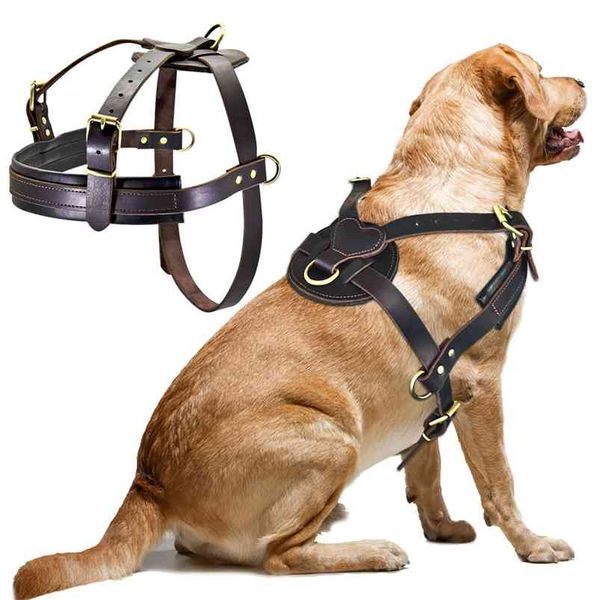 Imbracatura per cani di grossa taglia in morbida pelle per cani di taglia media Pitbull Imbracatura regolabile per animali domestici Gilet Bulldog Husky Rottweiler Imbracature 210729