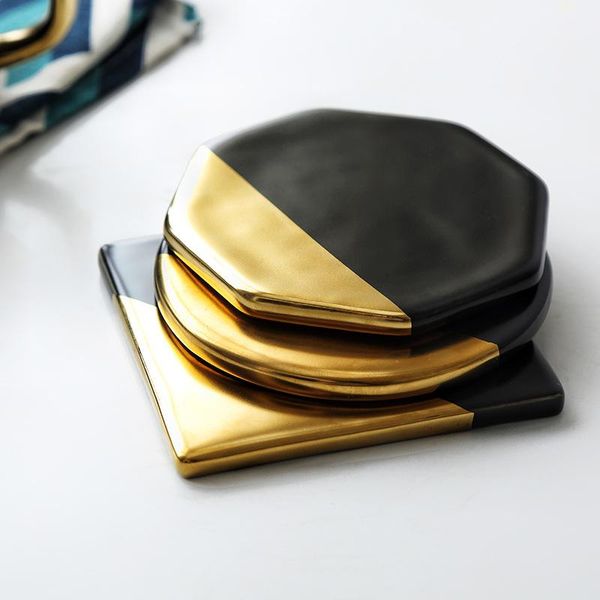 

mats & pads black marble plating gold ceramic cup home decorations kitchen tools desknon-slip luxury pad europe style