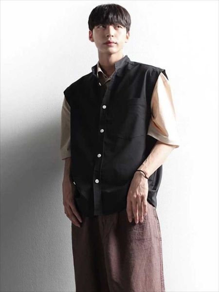 

men's vests vest spring and autumn standing collar yamamoto style fashion casual all-match sleeveless shirt loose large, Black;white