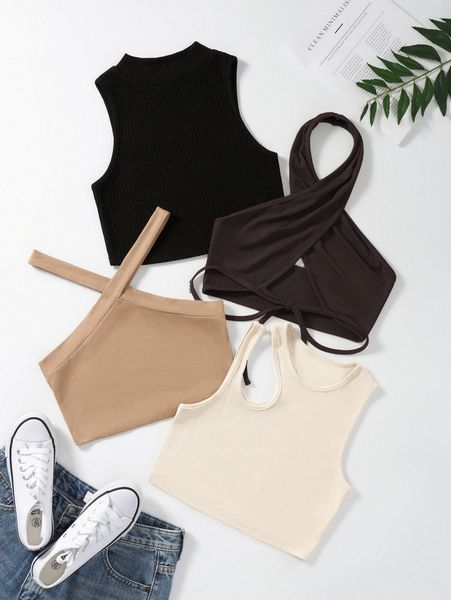 

4pcs rib-knit t6ek#, White