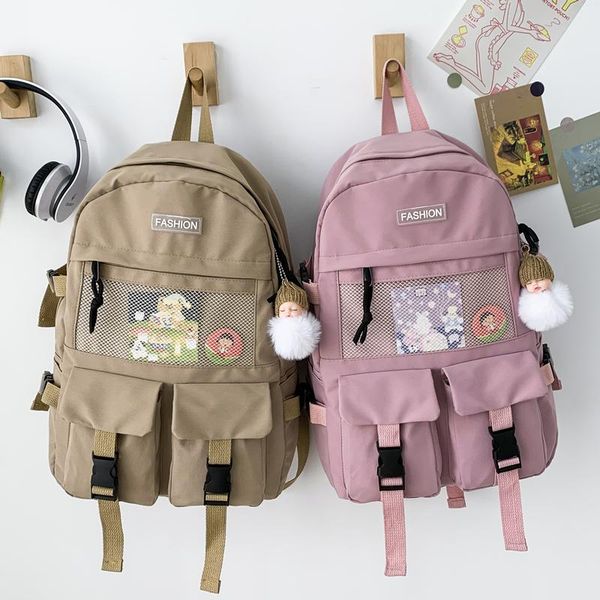 

backpack net bag panelled waterproof nylon women female eye-splice schoolbag for teenage girls double front pocket mochilas