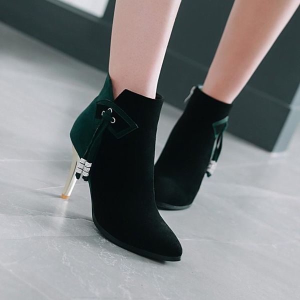 

boots plus size 9 10 11 12 women shoes ankle for ladies woman winter tassel metal trim, Black