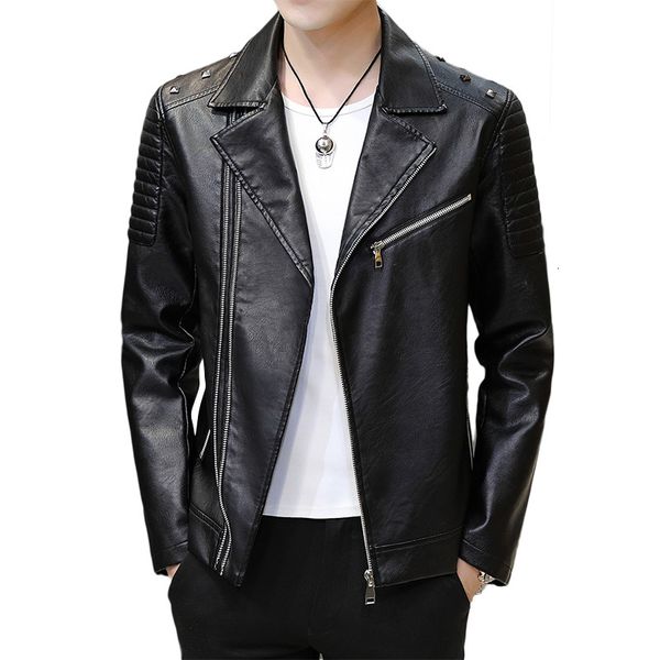 

men's leather & faux high auality jacket fashion motorcycle male pu coats luxury fur moto biker clothing 4zc9, Black