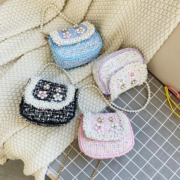 

raged sheep children shoulder mini messenger bags cute cartoon princess coin purses fashion accessories bag flower handbag purse, White