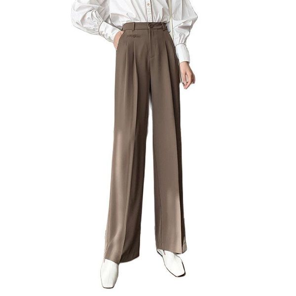 

women's pants & capris fashion suit trousers women 2021 autumn button wide leg high waist casual simple drape clothing, Black;white
