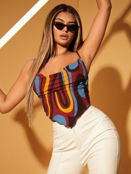 

sxy marble print asymmetrical hem crop cami 00qv#, White