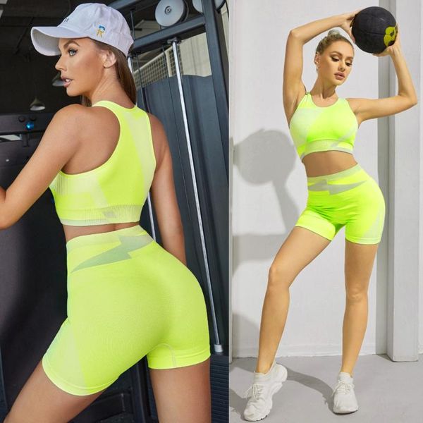 

yoga outfit seamless set workout clothes for women ribbed gym 2 piece sport sports bras shorts clothing