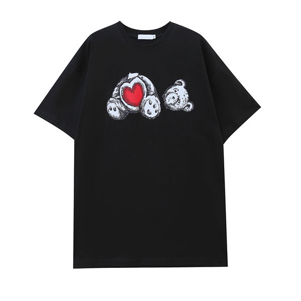 

21SS Palms Angels T-shirt spring summer cotton short Tee men and women with three-dimensional embroidery guillotine bear casual loose short-, White;black