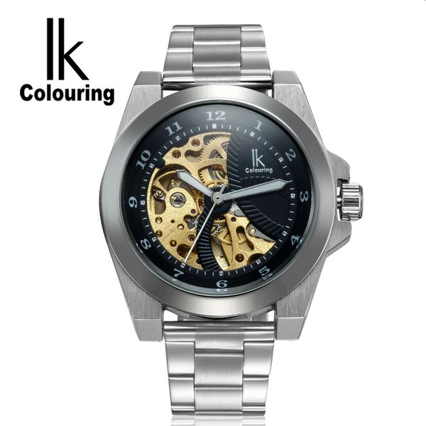 

clock masculino new i colors luxury brand automatic mechanical human s rvs skeleton steampunk male, Slivery;brown