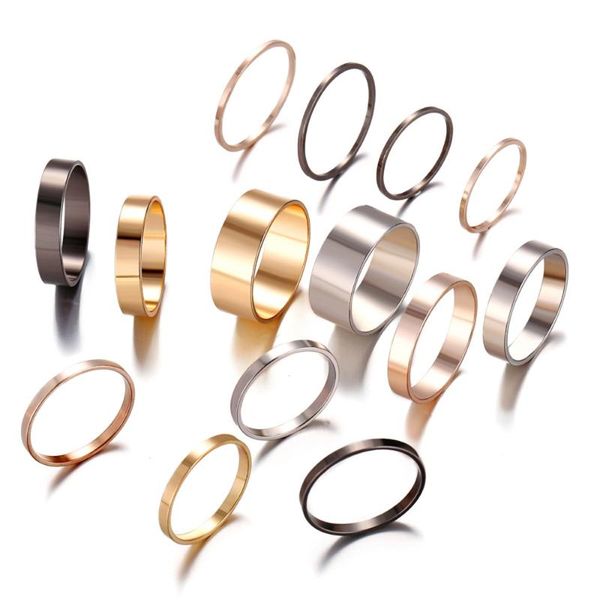 

cluster rings 14 pcs/set fashion gold silver black sets for women boho punk vintage round knuckle ring female jewelry gifts, Golden;silver
