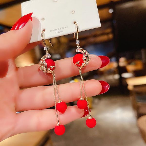 

dangle & chandelier simple cute red little bird earrings for women simulated-pearl crystal geometric korean drop romantic bridal jewelry, Silver