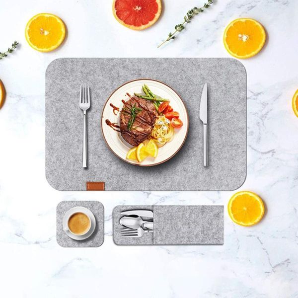 

mats & pads 3pcs placemats anti-slip felt dining table heat insulated coasters water absorption dishes bowl pad kitchen western food mat