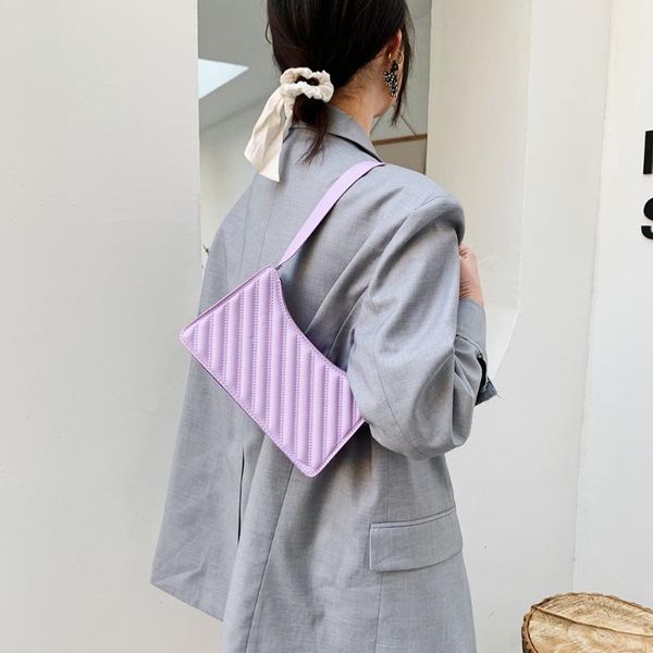 

evening bags women's bag solid color pu leather lattice pattern shoulder baguette female casual ladies small hobos purse and handbags