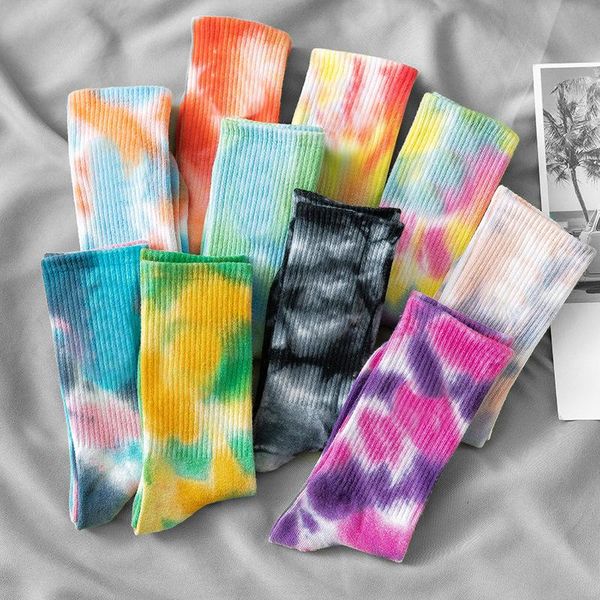 

tie-dye tube socks street trend high-tide men and women couple cotton skateboard & hosiery, Black;white