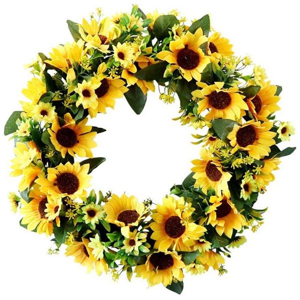 

decorative flowers & wreaths 18 inch artificial sunflower wreath fall autumn fake flower with yellow for front door hanging