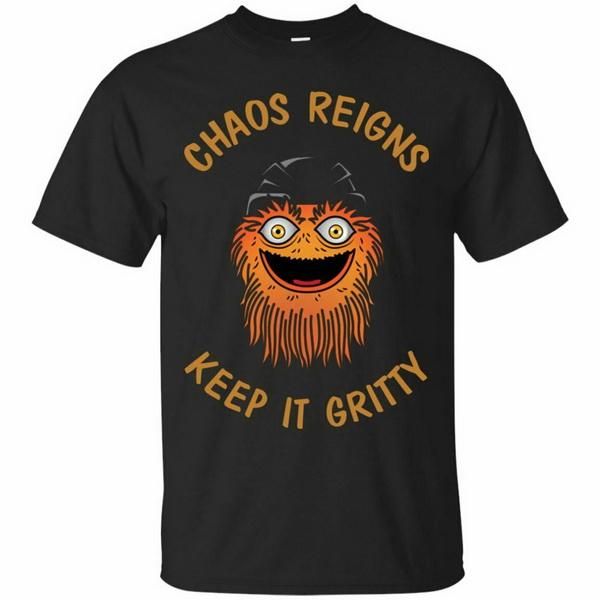 

men's t-shirts chaos reigns keep it gritty philadelphia mascot funny graphic t-shirt sleeve tee slogans customized shirt, White;black
