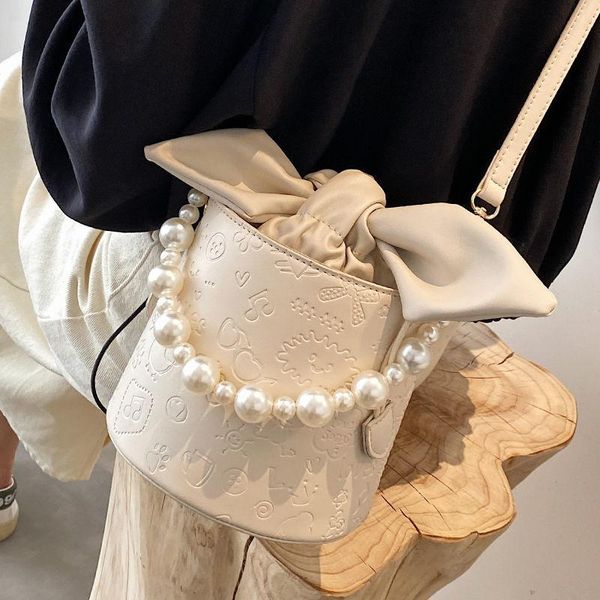

evening bags fashion square box crossbody women pu leather pearl chain mini shoulder purse drawstring female sling messenger totes handb