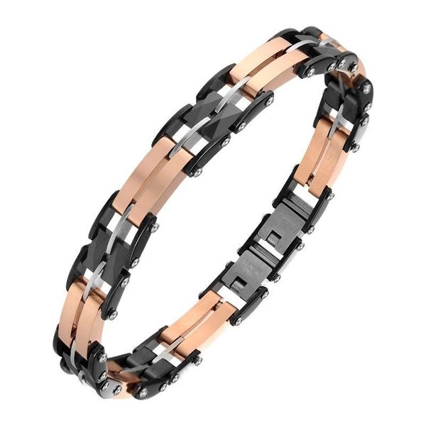 

link, chain moocare fashion simple exquisite wide hollow plated rose gold stainless steel black ceramic bracelet for men