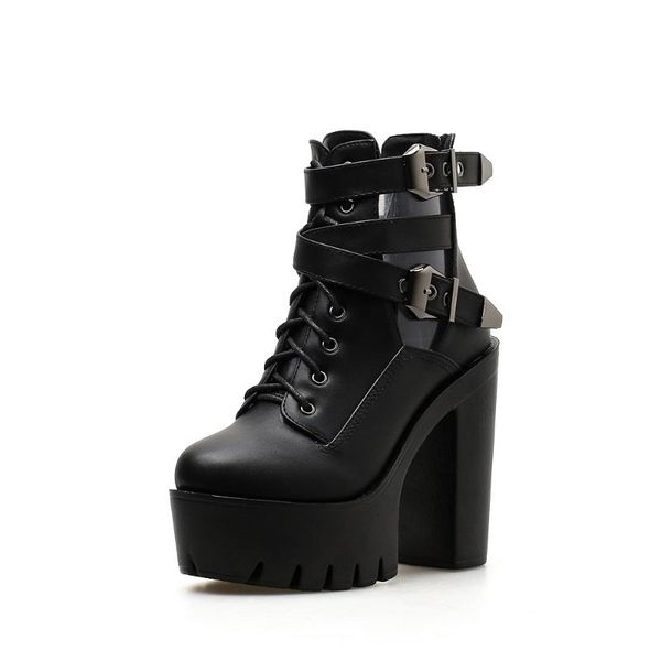 

boots heel 2021 high short thick belt buckle, Black