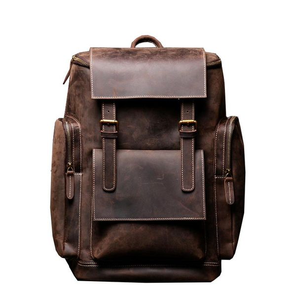 

backpack business genuine leather for men vintage big men's real cow 15.6'' laptravel male rucksack bag