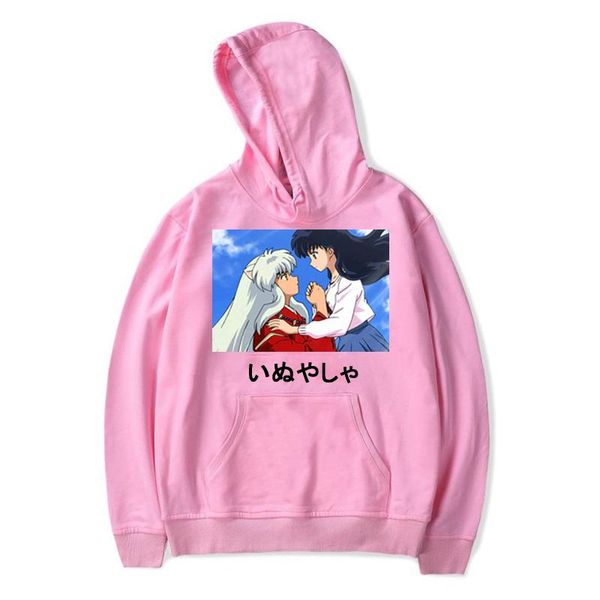 

men's hoodies & sweatshirts 2021 kawaii anime cartoon inuyasha print hoodie sweatshirt men/women pullovers tracksuit hip hop oversize, Black