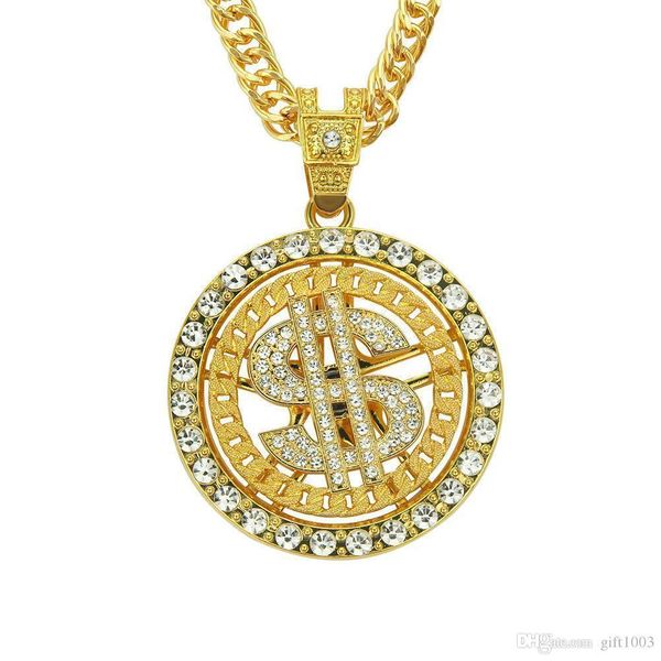 

2020 designer european and american hip-hop explosive tide brand personality pendant necklace diamond pendant dollar rotating jewelry, Black