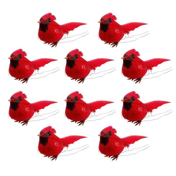 

decorative objects & figurines 10 pack clip-on artificial red cardinals christmas ornaments feathered bird xmas