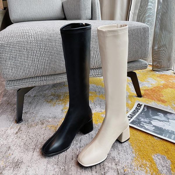 

boots womens winter thick heel bottom long cotton high snow zipper knee-high fashion classic wild botas mujer, Black