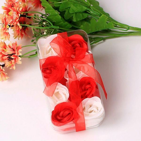 

decorative flowers & wreaths 8pcs soap flower scented rose petal ribbon gift box bath body wedding party favor.