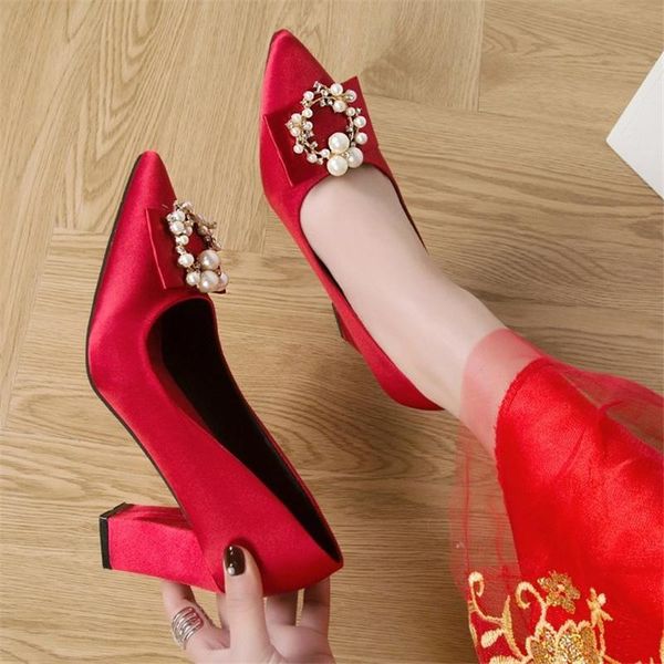 

dress shoes 2021 women sandal silk satin shallow wedding party fashion lady girl heels bridesmaid pumps thick, Black