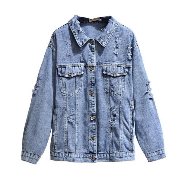 

oversize hole denim jackets large size vintage women pocket jacket washed blue jeans coat outwear bomber autumn winter women's, Black;brown