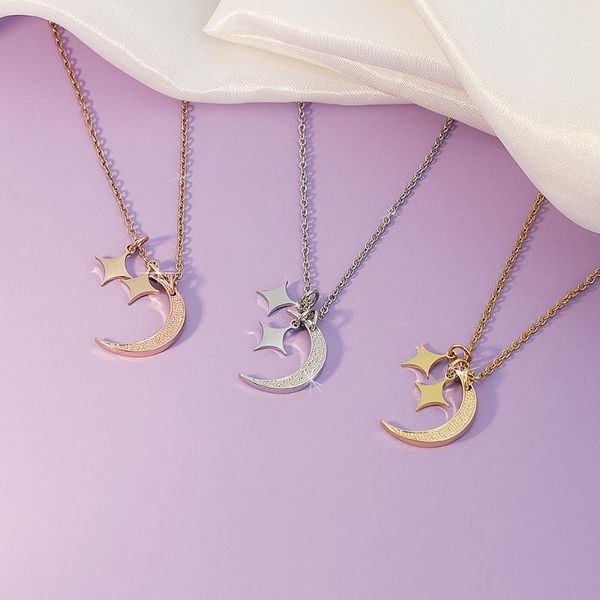 

pendant necklaces 1pc copper moon star necklace water wave chain attractive jewelry rope valentine's day women girls gifts, Silver