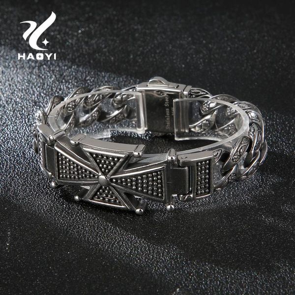 

haoyi 15mm hip hop rock cuban men's bracelet 316l stainless steel fashion gift link, chain, Black